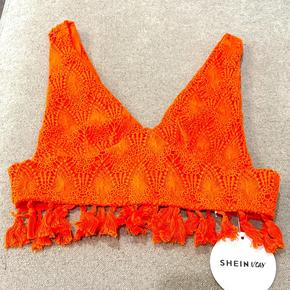 SHEIN NWT Orange Lace Tassel Tank Top